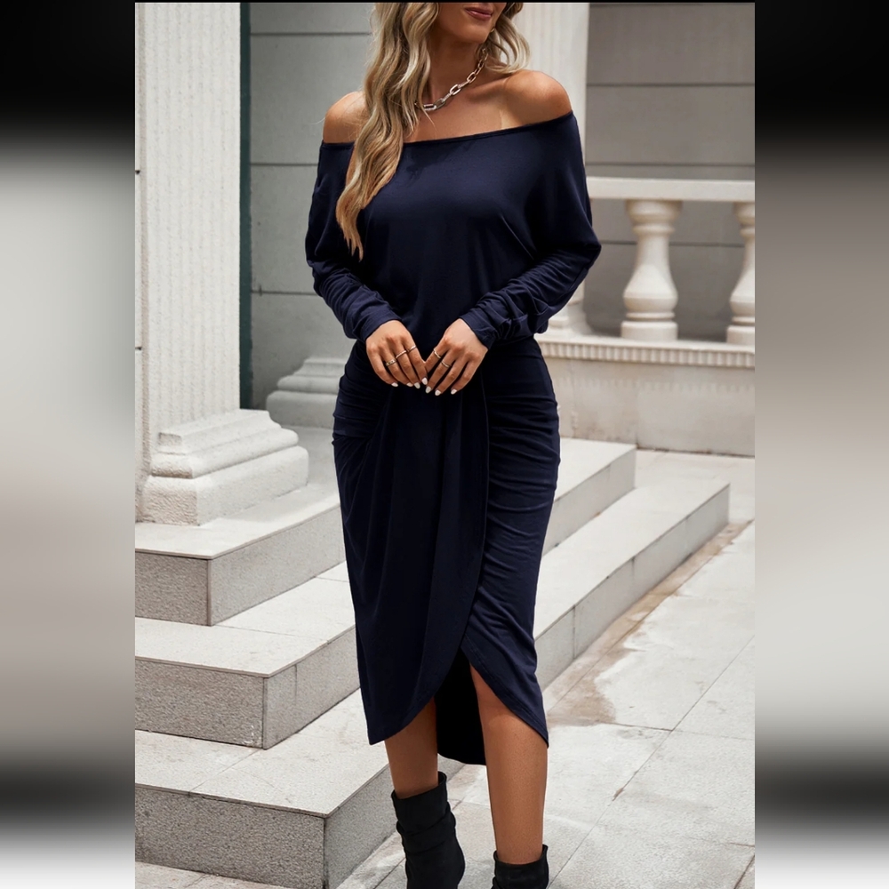 NWT Pretty Garden One Shoulder Asymmetrical Cocktail Dress, L, Navy - Picture 1 of 10